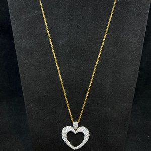 Joan Rivers Gold Tone Rope Chain Necklace W/Two Sided Open Heart Pendant (4205)